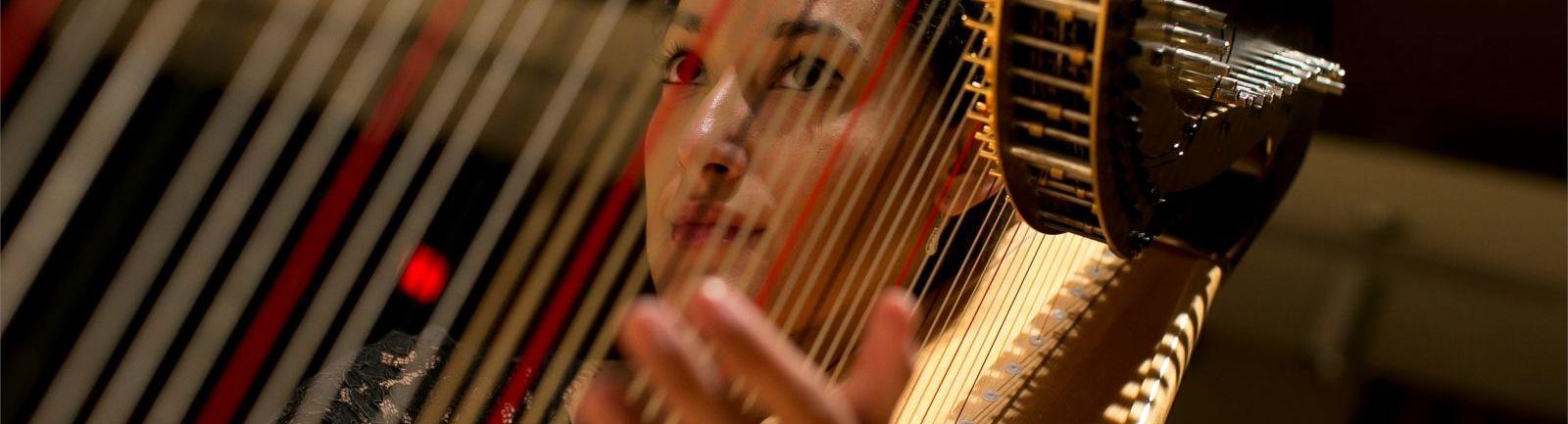 Woman playing the harp.