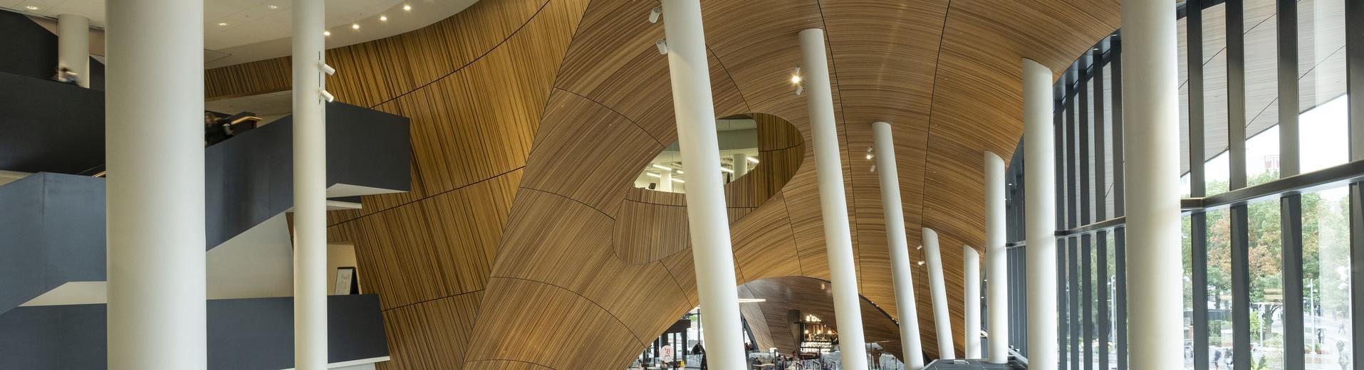 The interior of Temple's Charles library lobby.